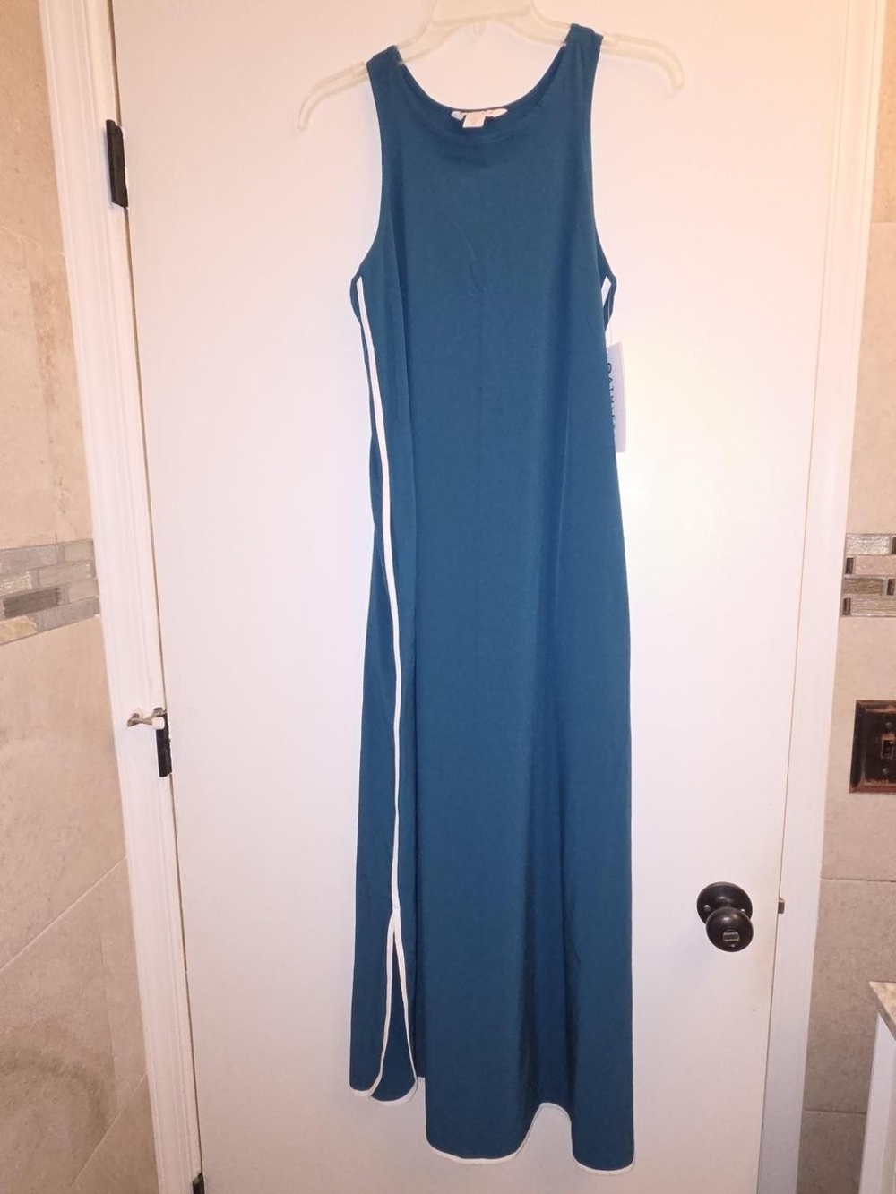 Athleta Teal Maxi Dress with White Side Trim